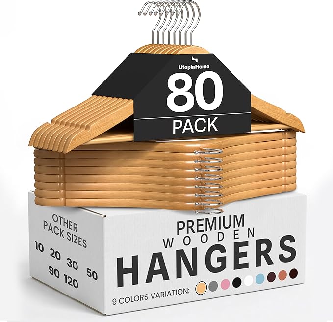 Utopia Home Wooden Hangers 80 Pack – Slim Suit Hangers Natural | 360° rotatable by UTOPIAHOME