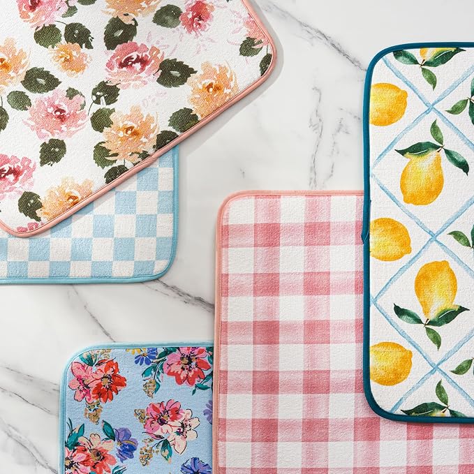 FRESHMINT Dish Drying Mats 2 Pack, Farmhouse Lemon | Quick Dry, Ultra Absorbent - Image 9