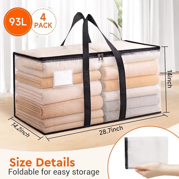 BlissTotes Moving Bags, 93L 4-Pack Storage Bags, Moving Boxes | Moving Box - Image 2