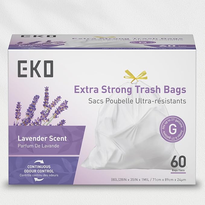 EKO 21 Gallon / 50-90 Liter, Extra-Strong Garbage Bags, Lavender Scent - Image 9