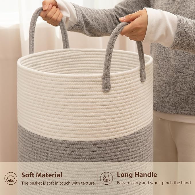 OIAHOMY 60L Nursery Hamper Laundry Basket Laundry Hamper Grey/White - Image 9