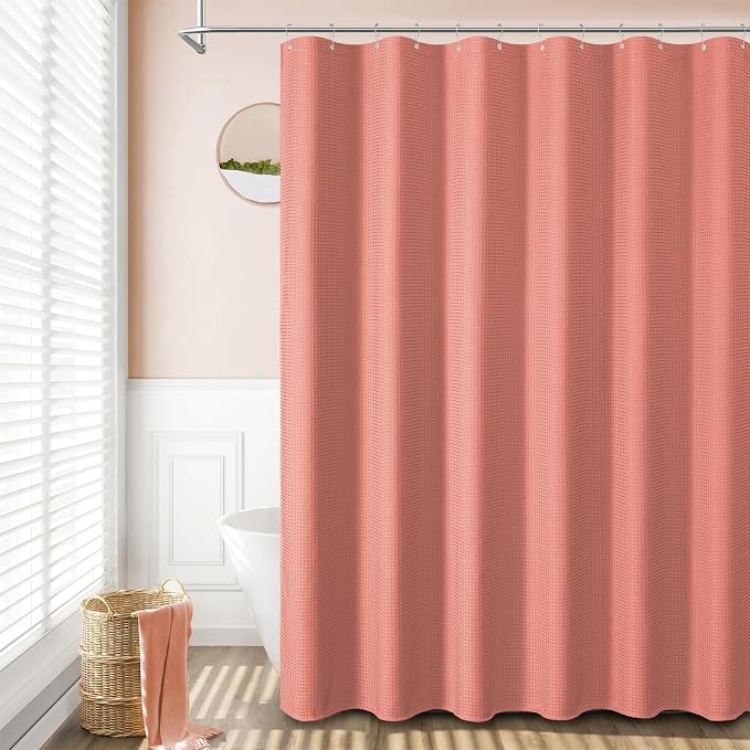 Dynamene Extra Long Waffle Shower Curtain 256 GSM Fabric 72"x84" Coral - Image 6