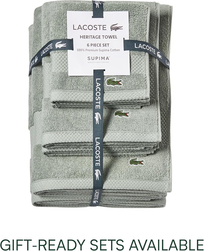 Lacoste Heritage 100% Supima Cotton Bath Sheet 35" x 70", Aloe | Highly - Image 5