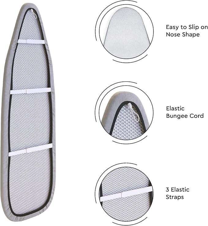 Encasa XO Ironing Board Cover and Pad, 6mm Felt 49"x18" Silver Luxury - Image 5