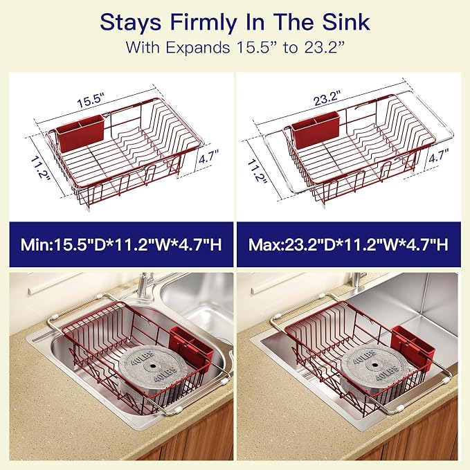 Red Dish Drying Rack Over Sink - Image 3