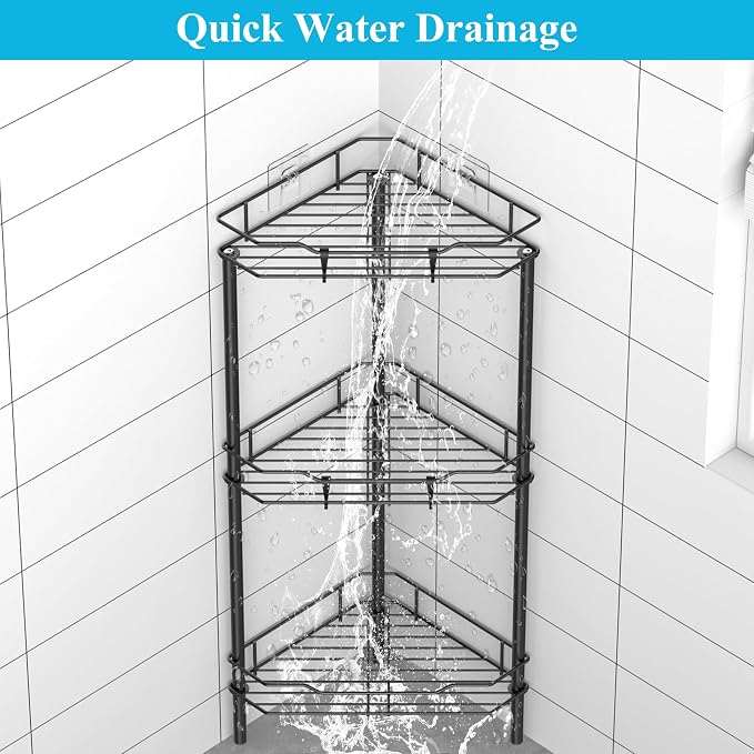 HuggieGems Metal Floor Standing Corner Shower Caddy, 3 Tier - Image 6
