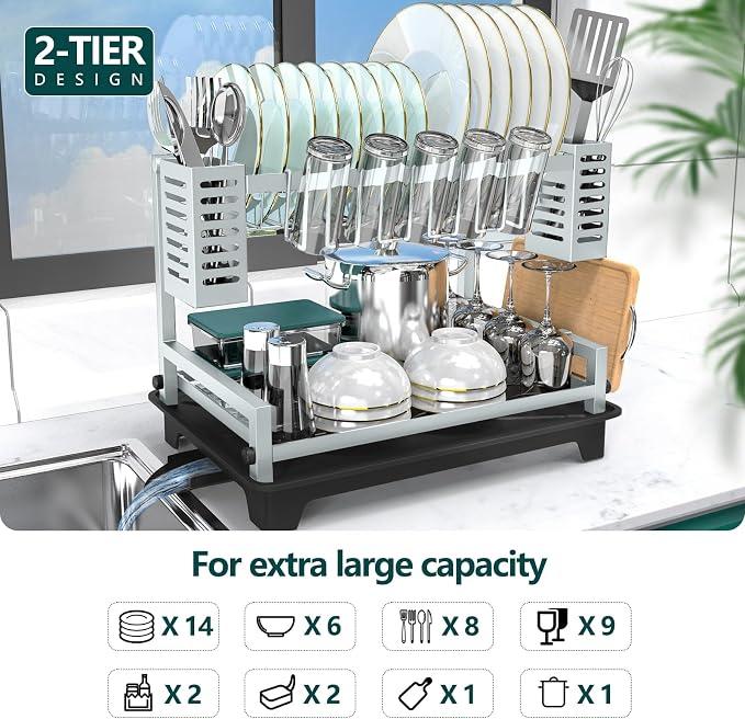 Dish Drying Rack, Rust-Proof 2 Tier Dish Racks - Image 2