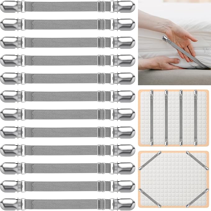 Boao 12 Pcs Bedsheet Strap Elastic Clip, 8-12 Inch Length | Sturdy Metal Clips - Image 8