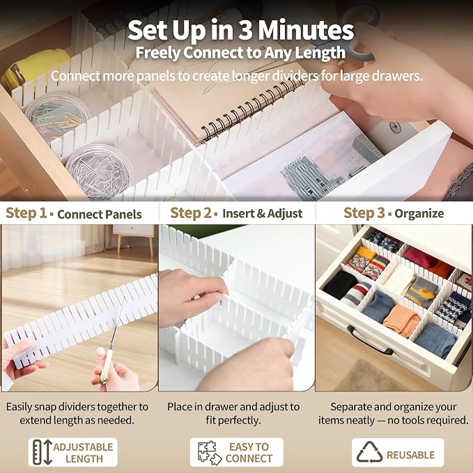 Adjustable Drawer Dividers, Cut-to-Fit DIY Organizers, 16 Pack | - Image 6