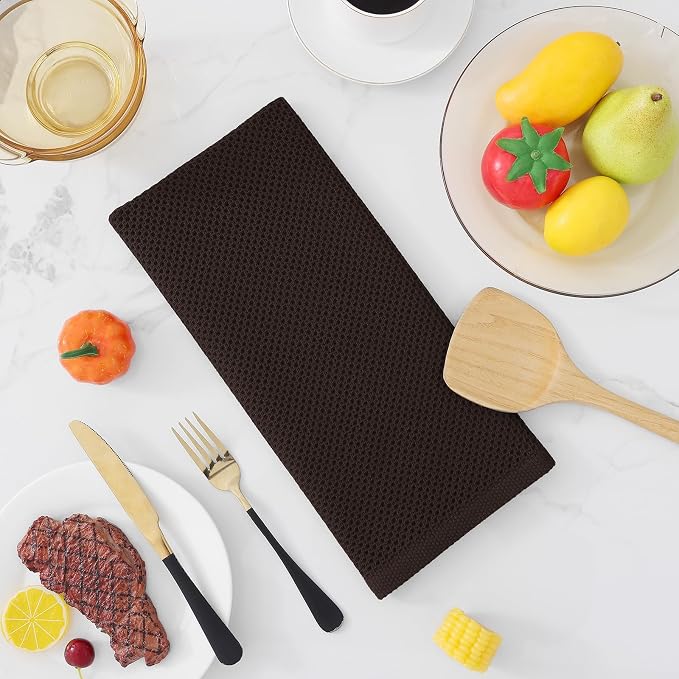 Homaxy 100% Cotton Waffle Weave Kitchen Dish Towels 18-Pack, Dark Brown | 13 x - Image 7