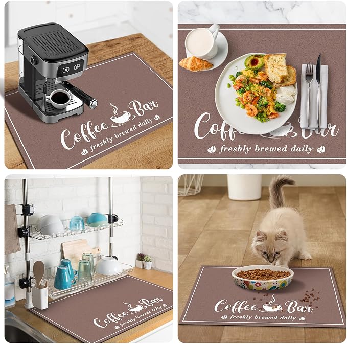 CooRug Fashion Coffee Mat, Dish Drying Mat 17" x 32" Brown | Hide Stain - Image 6