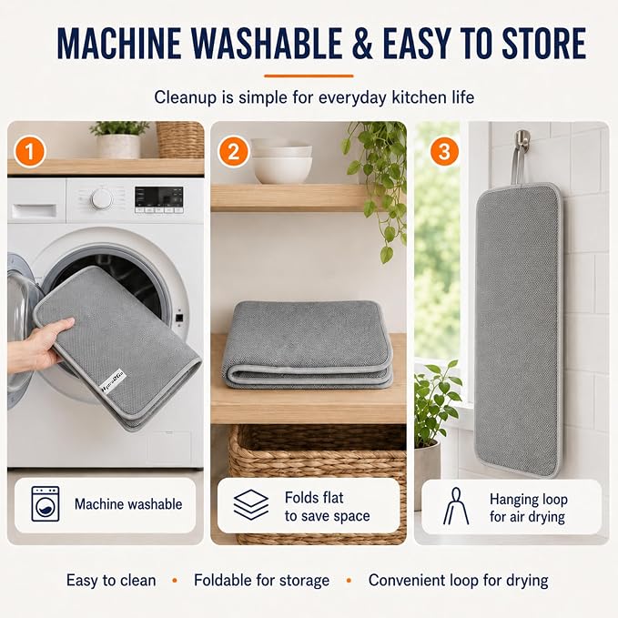 Dish Drying Mat 24 x 17 in, Large Microfiber Drying Mats, Absorbent Quick Dry - Image 5