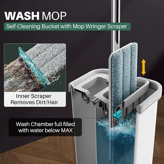 JOYMOOP Flat Mop System with Wringer Bucket, Microfiber Floor Cleaning Set - Image 2