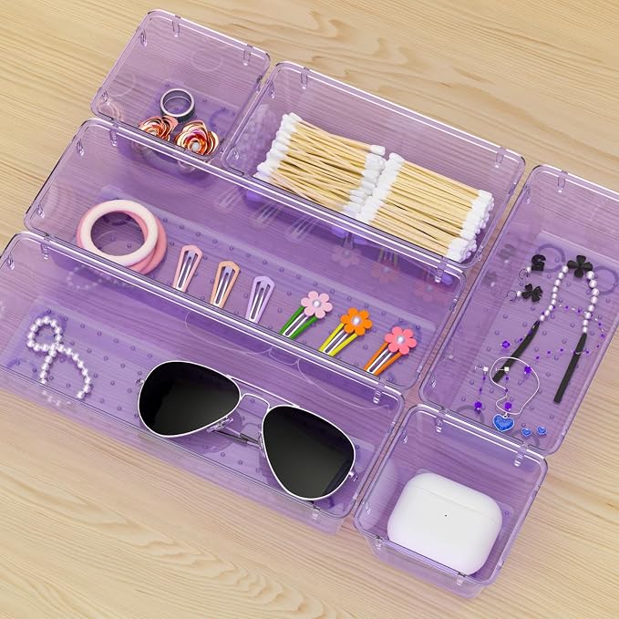 9 Pack Clear Drawer Organizer Set, Drawer Storage Trays, Storage Bins | Acrylic - Image 7
