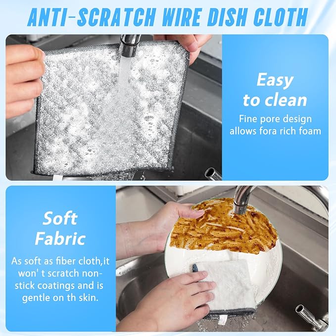 Wangjinpeng 8PK 4-Layer Non-Scratch Wire Dishcloths, 7.87 x 7.87 in - Image 4