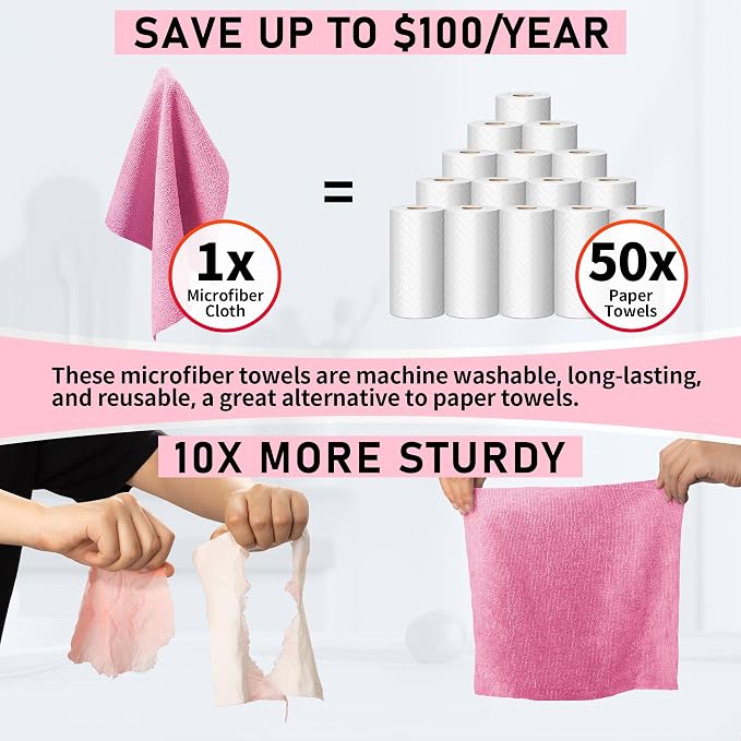 Microfiber Cleaning Cloth Roll, 75 Pack Tear Away Microfiber Towel, Reusable - Image 8