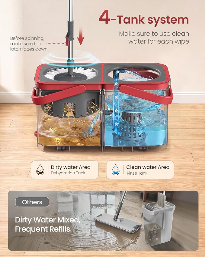 SONGMICS Spin Mop and Bucket Set, 6 Washable Microfiber Mop Heads - Image 3