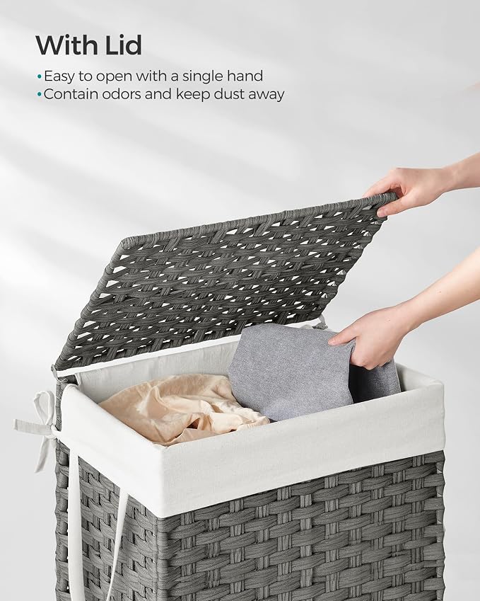 SONGMICS Laundry Hamper with Lid, 23.8 Gal Synthetic Rattan - Image 3