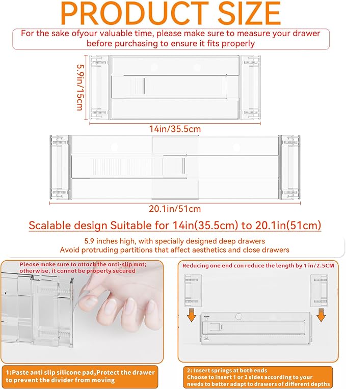 12 Pack Clear Acrylic Drawer Divider 6 Inch High, Expandable from 14-20'' - Image 3