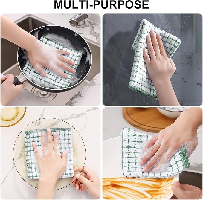 Kitinjoy Cotton 8 Pack Terry Kitchen Dish Cloths, Grass Green - Image 3