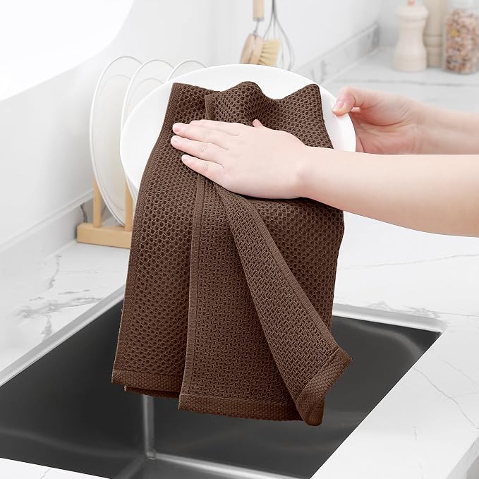Homaxy 100% Cotton Waffle Weave Kitchen Dish Towels 6-Pack, Coffee | 13 x 28 - Image 4