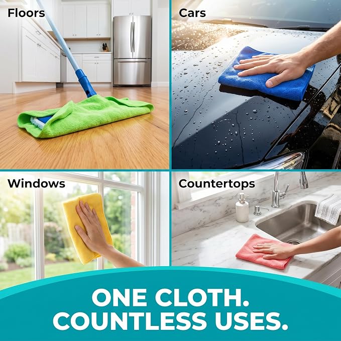 HELOMOR 12 Extra Large Microfiber Cleaning Cloths, Reusable Multi-Purpose - Image 3