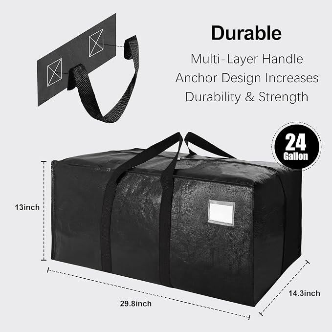 VELVETSURE 12 Pack Heavy Duty Extra Large Moving Bags W/Backpack Straps - Image 2