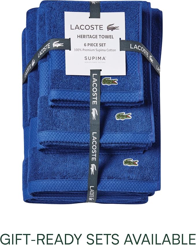 Lacoste Heritage 100% Supima Cotton Bath Sheet 35" x 70", Surf Blue | Highly - Image 5