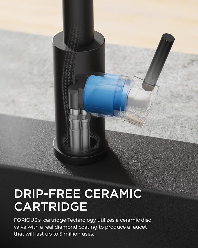 FORIOUS Black Touchless Kitchen Faucet, Hands-Free, High Arc Single Handle | - Image 9