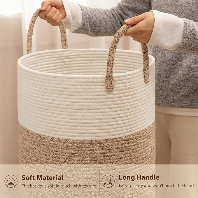 OIAHOMY 80L Nursery Hamper Laundry Basket Laundry Hamper Brown/White - Image 6
