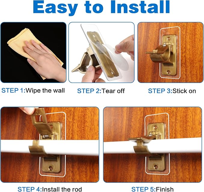 6-Pack No Drill Needed Curtain Rod Holders Brackets, Adhesive Holder Hooks | - Image 5