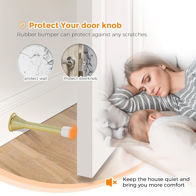 Ravinte Door Stoppers, 6 Pack Gold Spring Door Stops - Image 6
