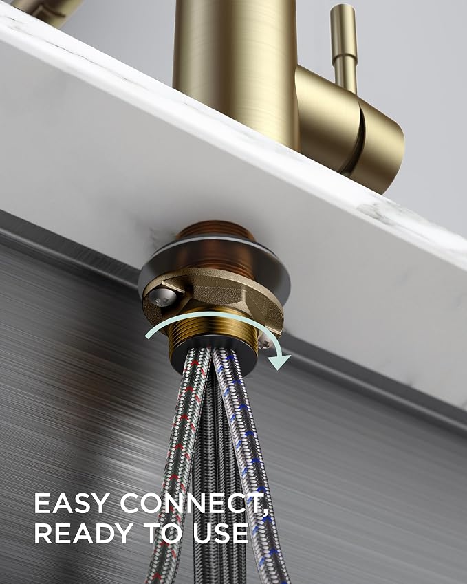 FORIOUS Gold Kitchen Sink Faucet, Pull Down Sprayer, Classic High Arc | - Image 6