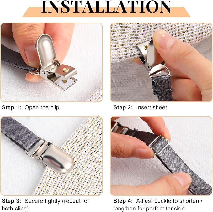 Boao 12 Pcs Bedsheet Strap Elastic Clip, 8-12 Inch Length | Sturdy Metal Clips - Image 3