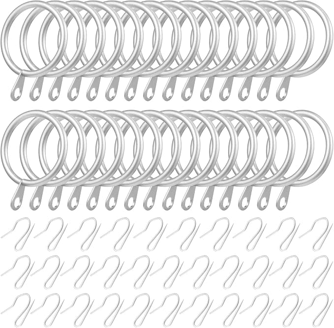 Hotop 60 Pcs 1.65 Inch Curtain Ring and 60 Pcs Pin Hook, Matt Silver | Metal - Image 4