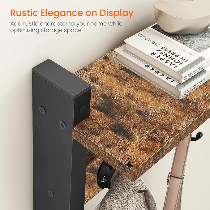 Wall Hooks with Shelf, Wood Coat Rack with Shelf Wall-Mounted, Entryway Hanging - Image 5