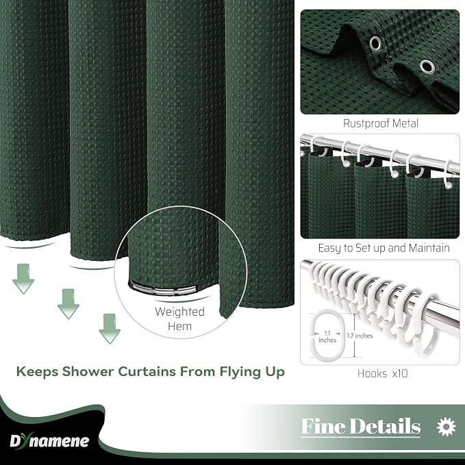 Dynamene Stall Waffle Shower Curtain 256 GSM Heavy Fabric 60x72 Dark Green - Image 7
