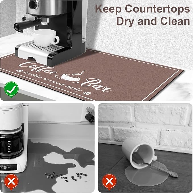 CooRug Fashion Coffee Mat, Dish Drying Mat 17" x 32" Brown | Hide Stain - Image 5
