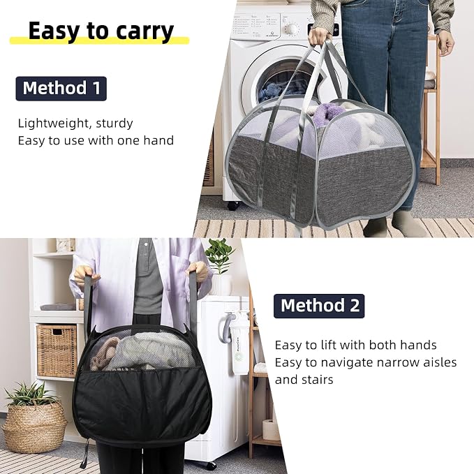 Collapsible Laundry Basket, 90L Tear Proof Mesh Pop-up Hamper | Foldable - Image 5