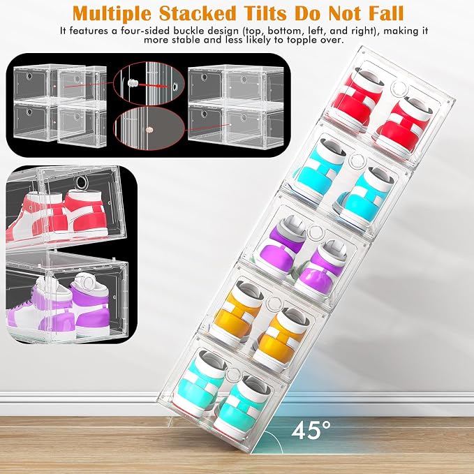 ARSTPEOE 12-Pack Shoe Storage Boxes Clear Magnetic Stackable - Image 3