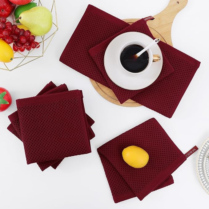 Homaxy 100% Cotton Waffle Weave Kitchen Dish Cloths 24-Pack, Burgundy | 12 x 12 - Image 7