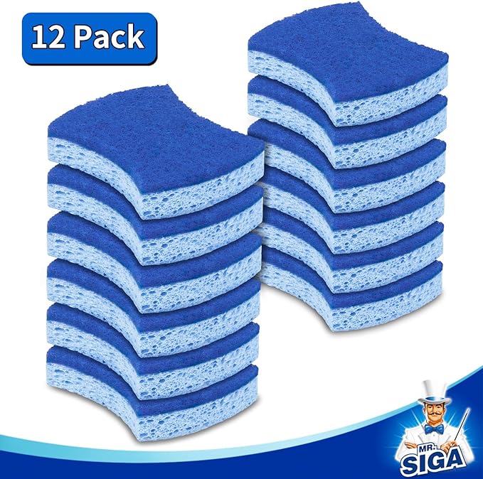 MR.SIGA Non-Scratch Cellulose Scrub Sponge, Dual-Sided Dish Sponge, 12 Pack | - Image 6