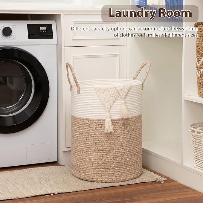 OIAHOMY 60L Nursery Hamper Laundry Basket Laundry Hamper Brown/White - Image 8