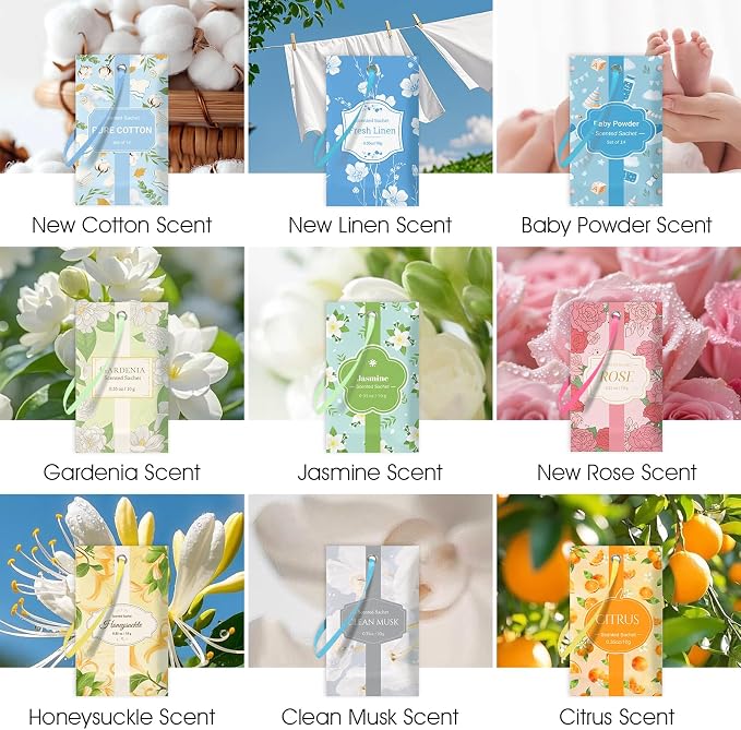 SCENTORINI Scented Sachets for Drawer and Closet, Pure Musk Scent 14 Pack - Image 7