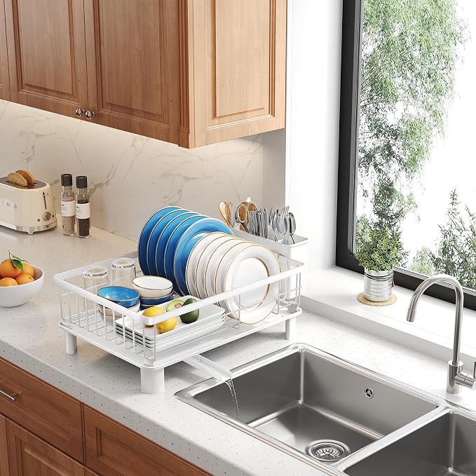 SNTD Dish Drying Rack for Small Kitchen Counter, Rotating Spout & Angled - Image 9