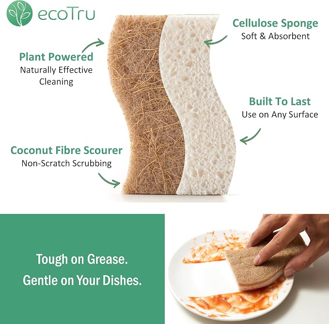 12 Pack Washing Up Sponges, Eco Kitchen Dish Cleaning Sponges, Biodegradable & - Image 2