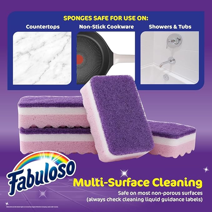 Fabuloso Scratch-Free Kitchen Dish Sponges Purple Cellulose Scrubber Sponge - Image 6