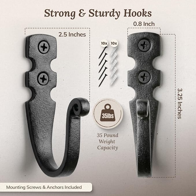 Cast Iron Wall Hooks Handmade Blacksmith - Image 3