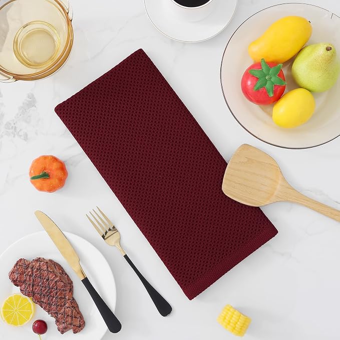 Homaxy 100% Cotton Waffle Weave Kitchen Dish Towels 24-Pack, Burgundy | 13 x 28 - Image 7
