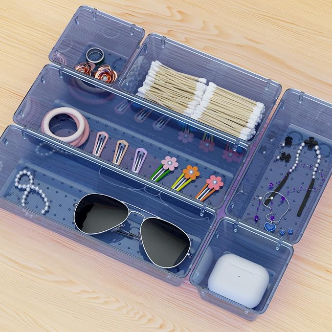 9 Pack Clear Drawer Organizer Set, Drawer Storage Trays, Storage Bins | Acrylic - Image 7